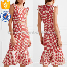 New White And Red Ruffle Cap Sleeve Polka-Dot Midi Summer Daily Dress Manufacture Wholesale Fashion Women Apparel (TA0131D)